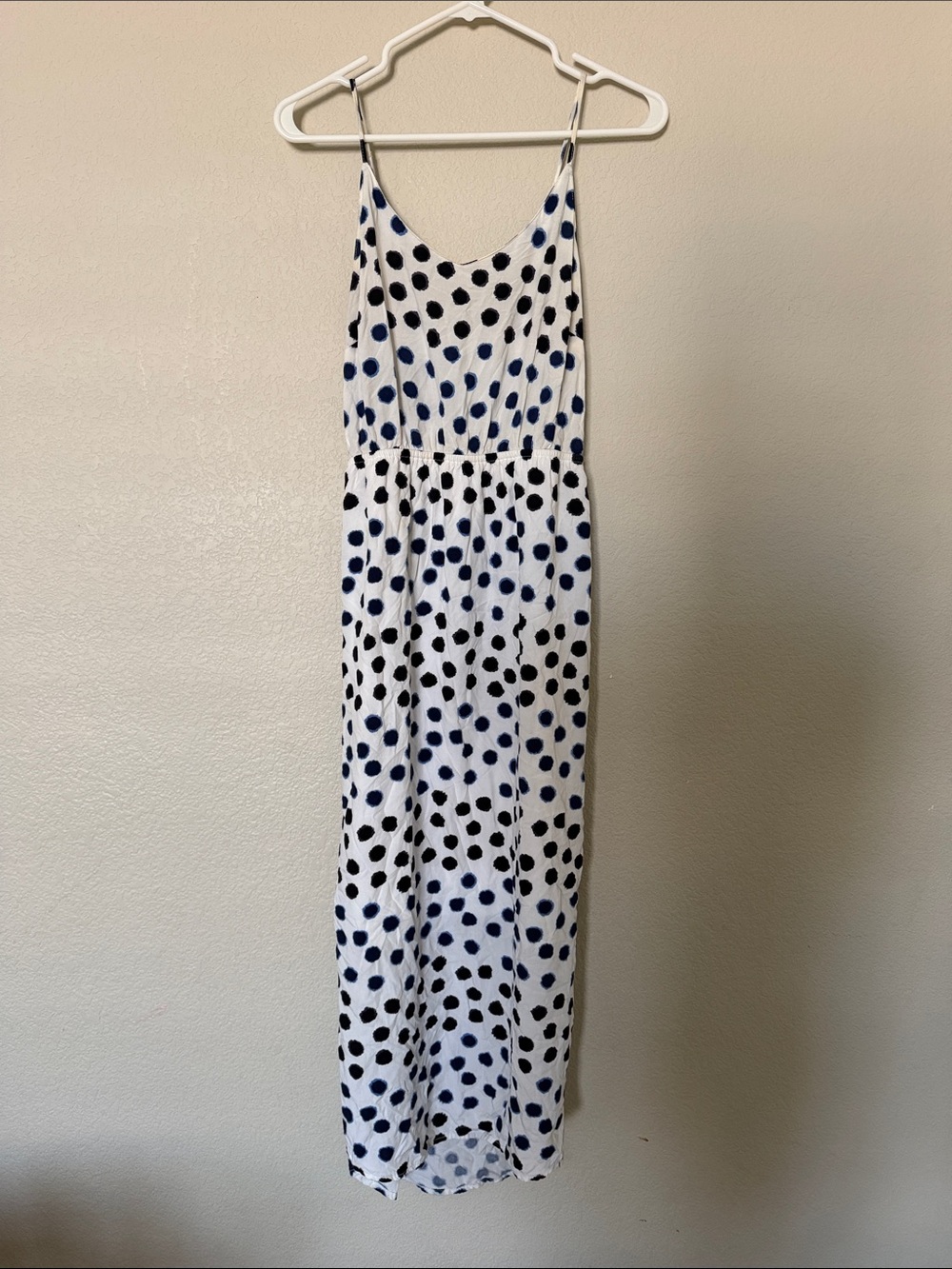 Old Navy White Maxi Dress with Navy and Black Polka Dots